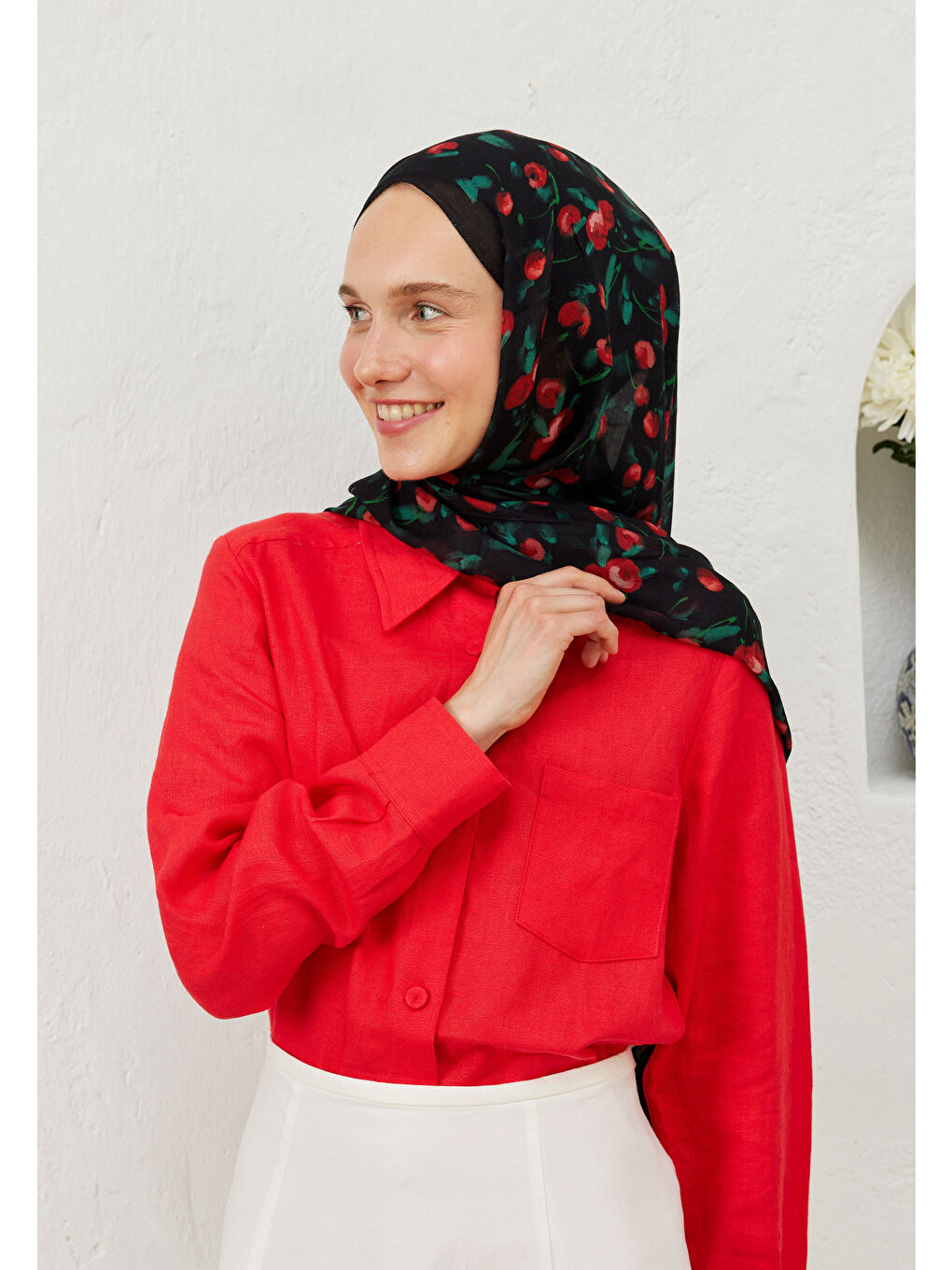 Cherry Desen Rami Şal Siyah-4