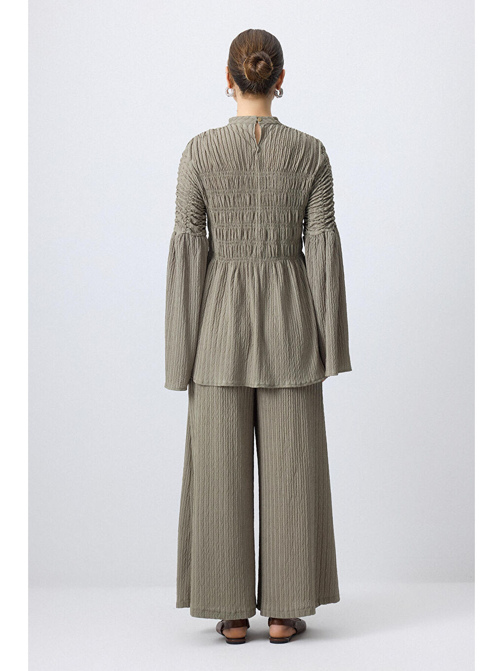Haki Büzgülü Bluz Pantolon Takım-2