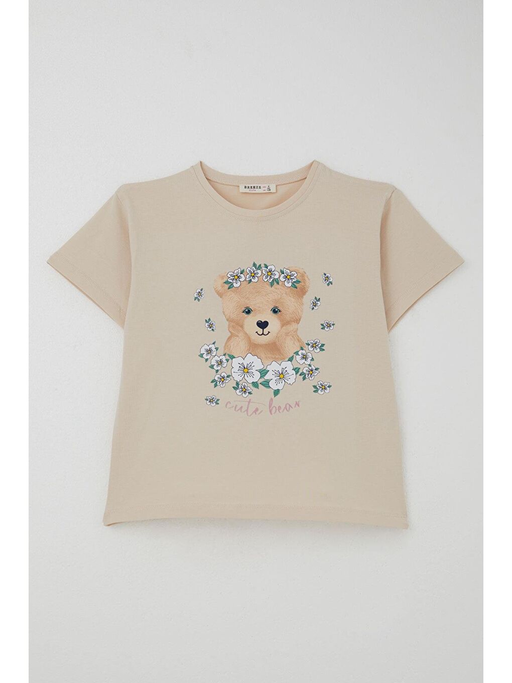 Kız Çocuk Taytlı Takım Çiçeklerin Kraliçesi Sevimli Ayıcık Baskılı Bej (5-10 Yaş)-1