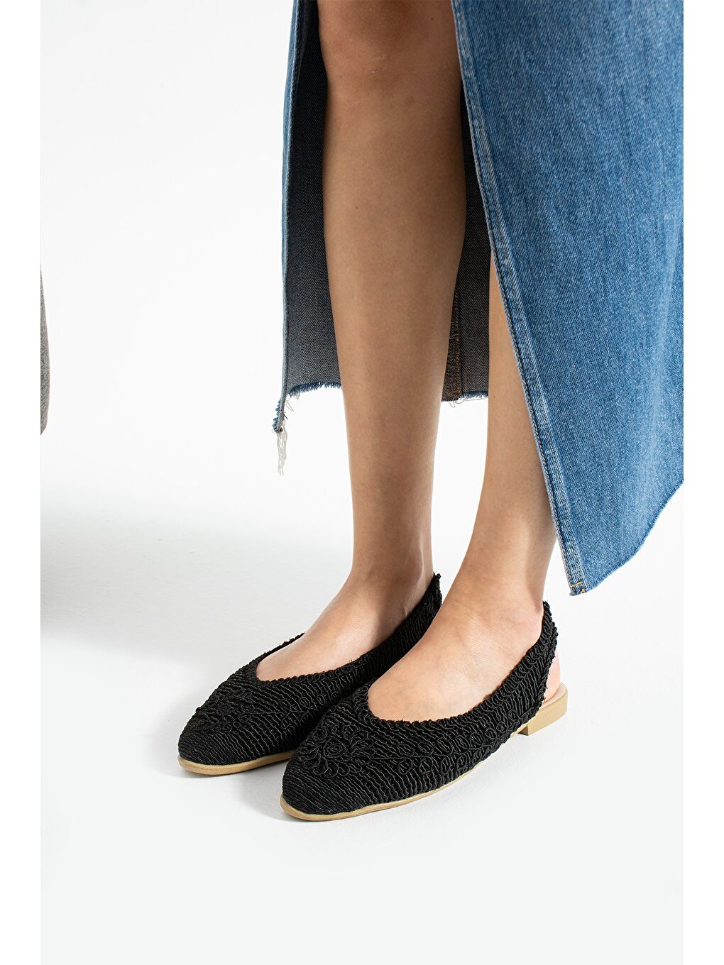 Siyah ELORA Hasır Dantel Babet Kadın Sandalet Yazlık Rahat Ayakkabı