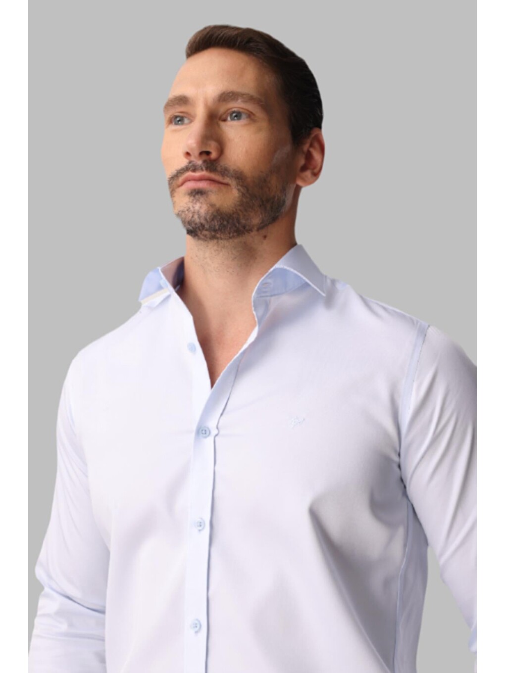 Açık Mavi Slim Fit Dar Kalıp Klasik Yaka Düz Uzun Kollu Cepsiz %100 Pamuk Non Iron Gömlek-2