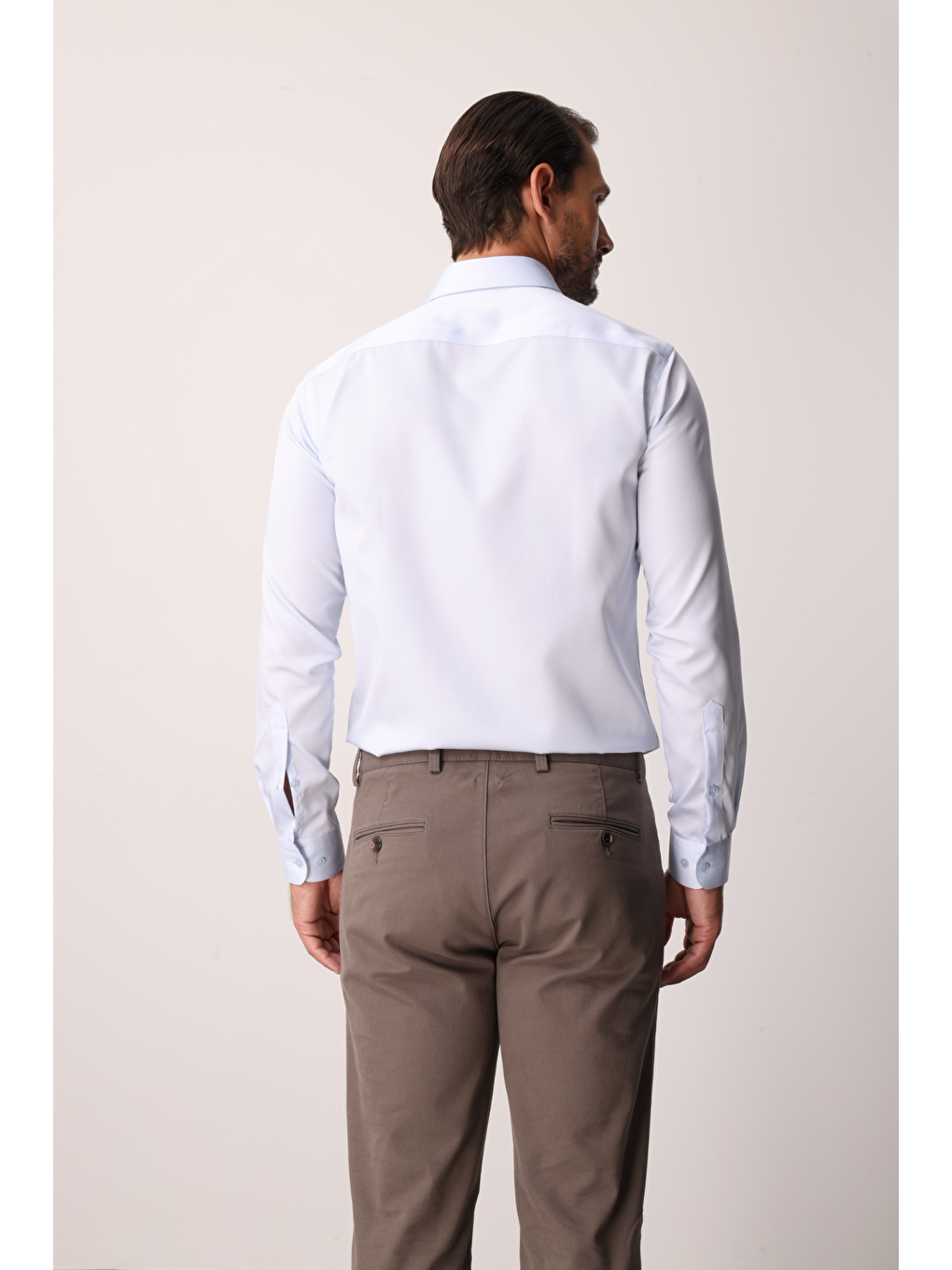 Açık Mavi Slim Fit Dar Kalıp Klasik Yaka Düz Uzun Kollu Cepsiz %100 Pamuk Non Iron Gömlek-4
