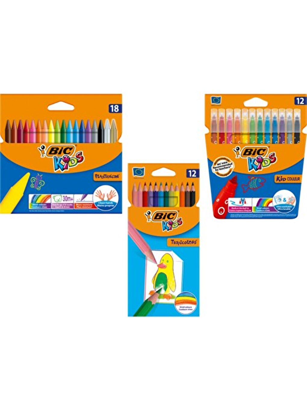 Bic Karışık Asorti Kids Tropicolors Kuru Boya Kalemi 12 Li +Pastel Boya 18 Renk+ Keçeli Kalem 12 Li