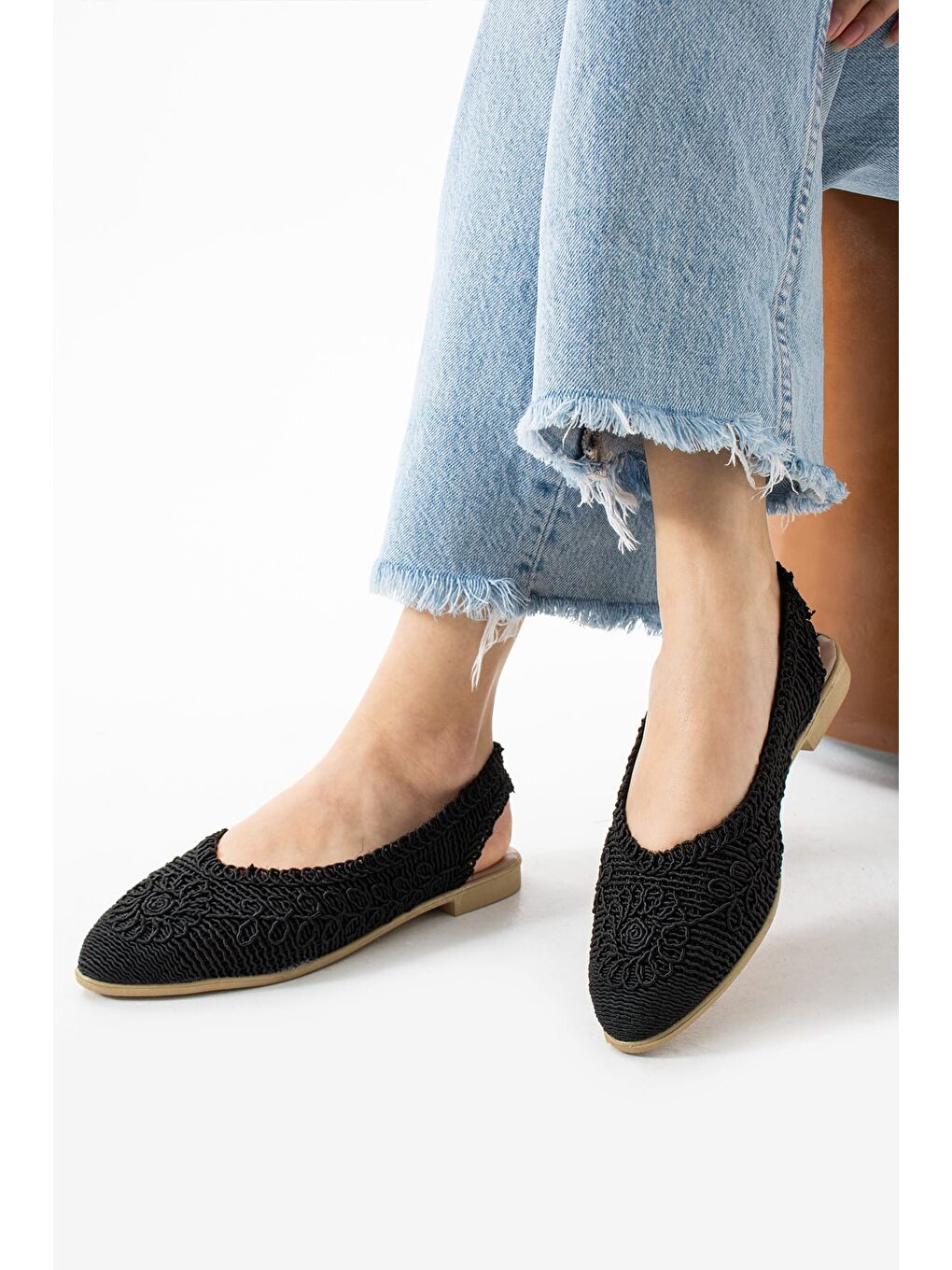 Siyah ELORA Hasır Dantel Babet Kadın Sandalet Yazlık Rahat Ayakkabı-5