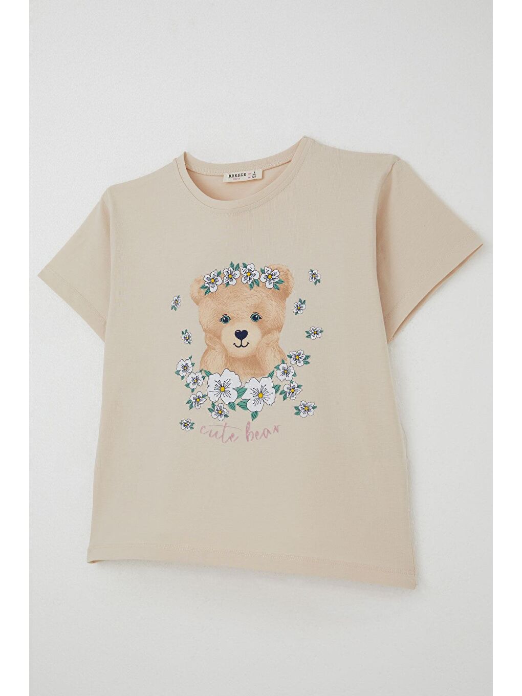 Kız Çocuk Taytlı Takım Çiçeklerin Kraliçesi Sevimli Ayıcık Baskılı Bej (5-10 Yaş)-5