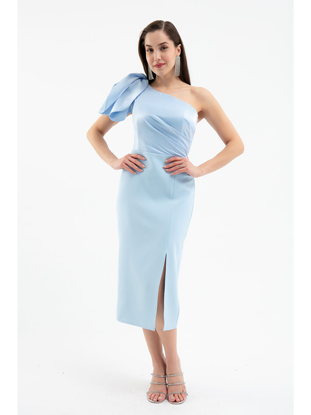 Kadın Bebe Mavi Organze Detay Midi Söz Nişan Nikah Abiye Elbise-2