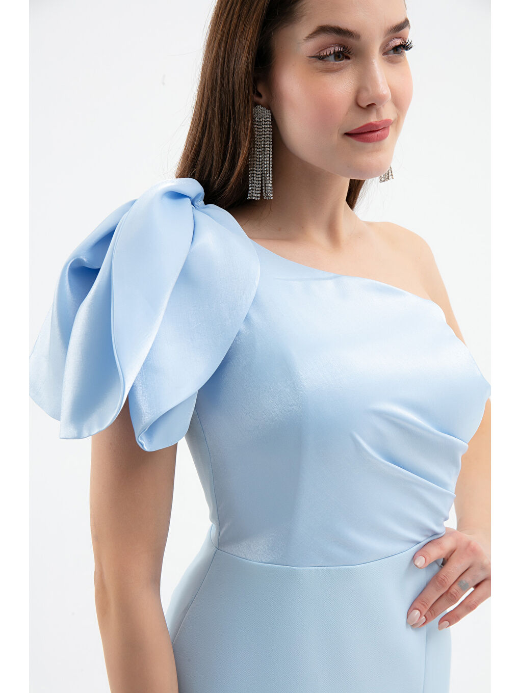 Kadın Bebe Mavi Organze Detay Midi Söz Nişan Nikah Abiye Elbise-3