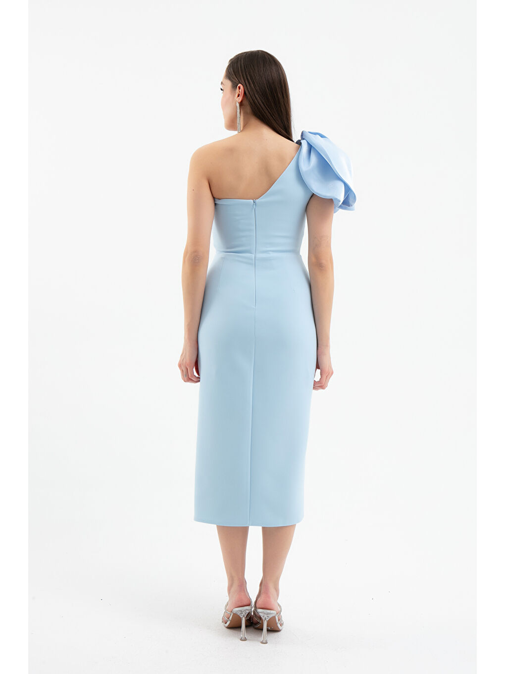 Kadın Bebe Mavi Organze Detay Midi Söz Nişan Nikah Abiye Elbise-4