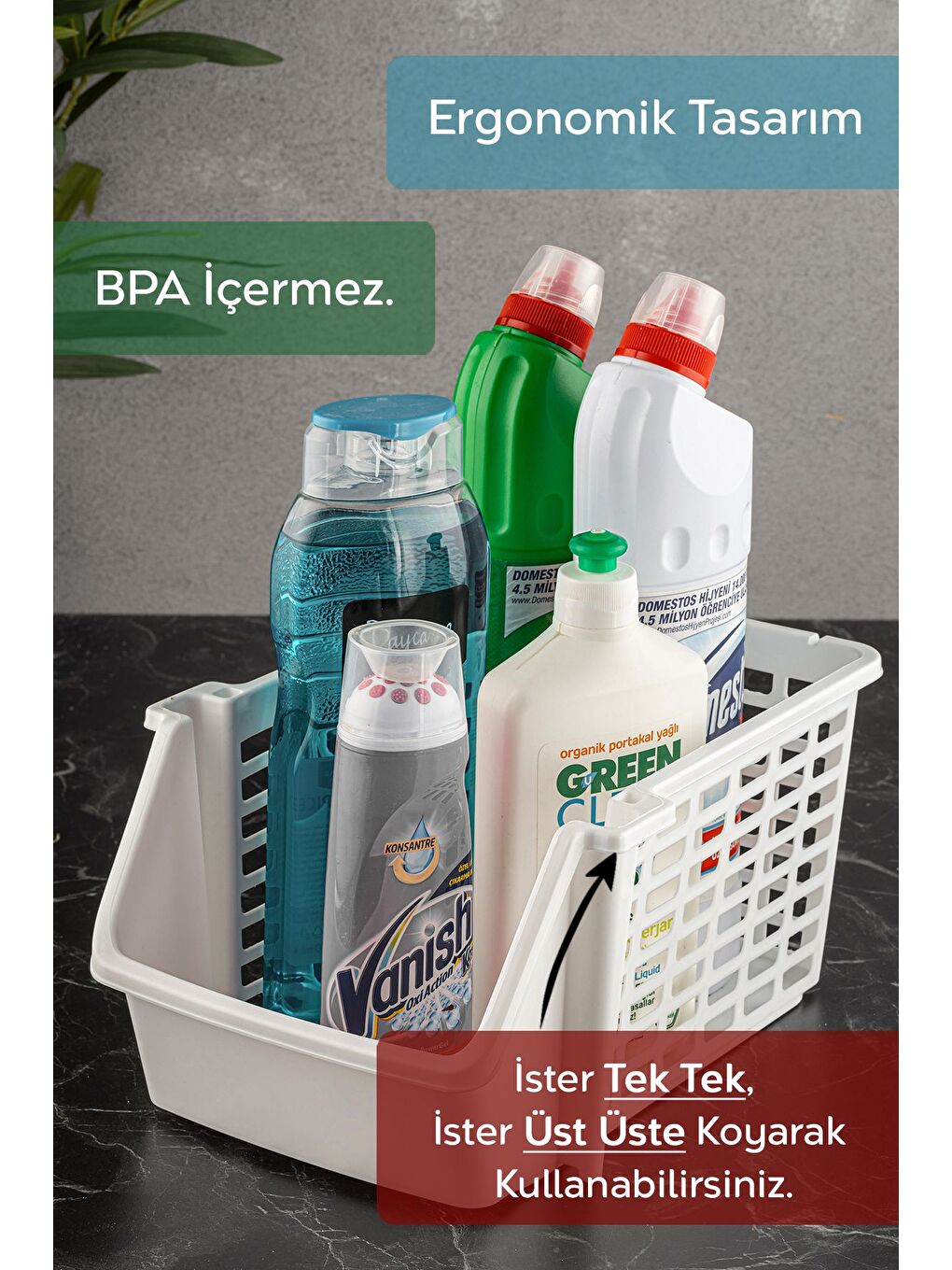 Beyaz 2 Adet Üst Üste Eklenebilir Banyo Mutfak Rafı-1