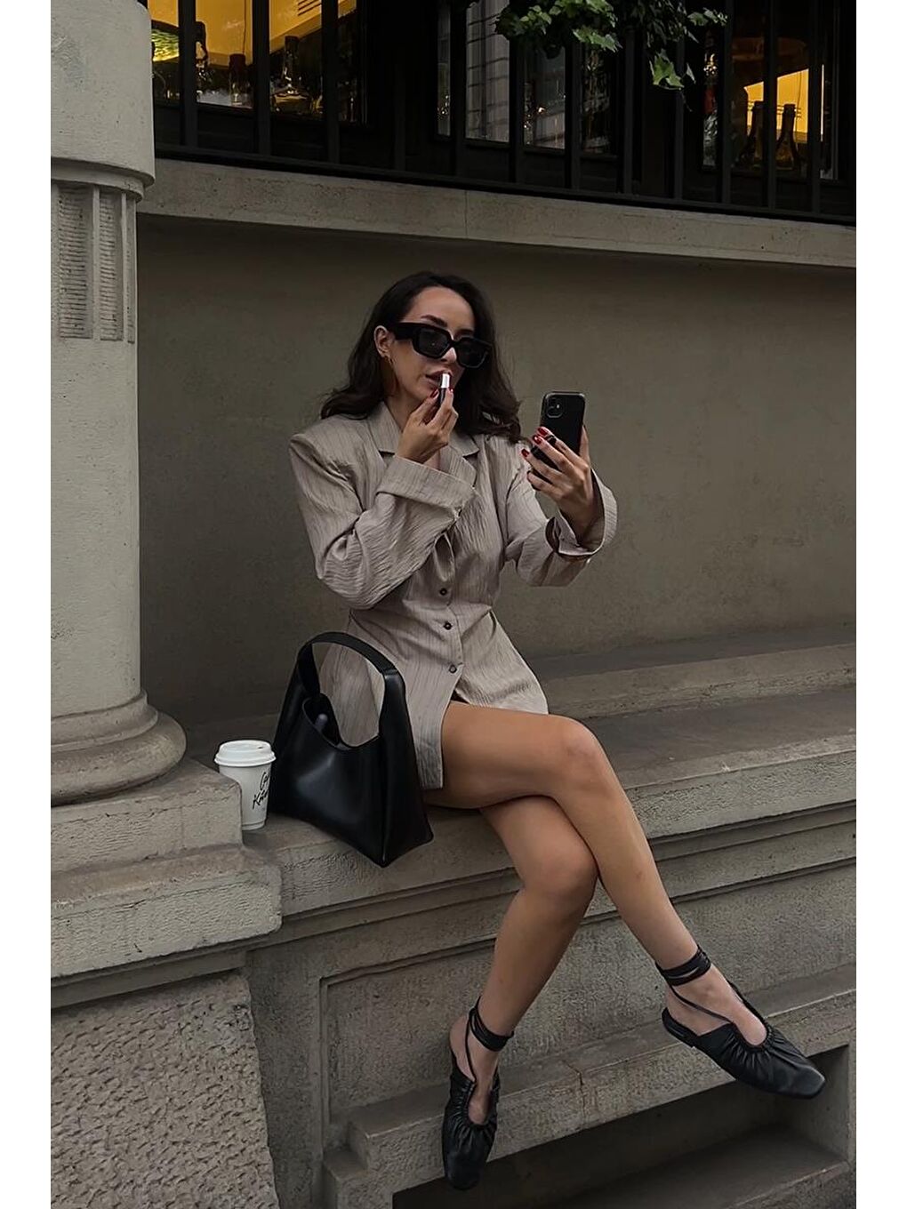 Mono Yavrulu Omuz Çantası Siyah-8