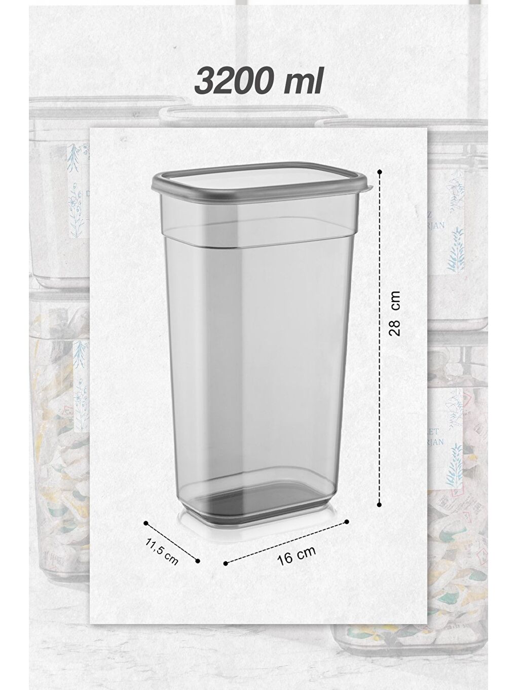 Antrasit 4'lü Clov Mega Boy Etiketli Dikdörtgen Saklama Kabı Toz Ve Tablet Deterjan Saklama Kutusu 3 2 lt-2