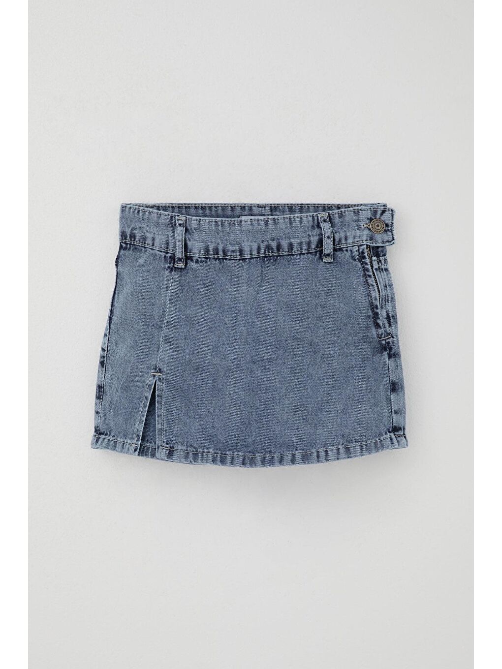Kız Çocuk Jean Şort Etek Cepli Düğme Detaylı Mavi (5-10 Yaş)-6