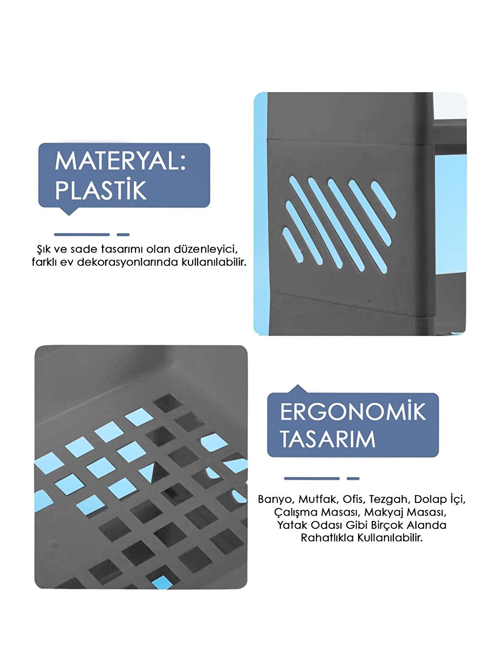 2 Katlı Banyo Düzenleme Organizeri Banyo Depolama Rafı Kozmetik Standı Antrasit-5