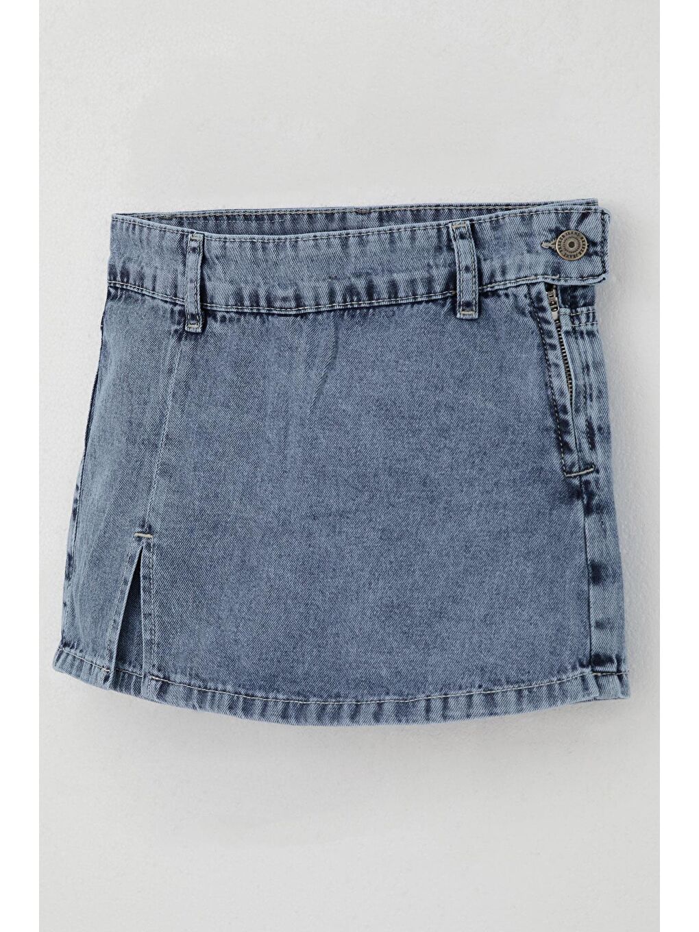 Kız Çocuk Jean Şort Etek Cepli Düğme Detaylı Mavi (5-10 Yaş)-8