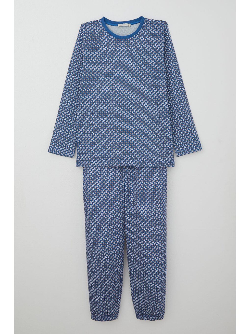 Erkek Çocuk Pijama Takımı Kare Desenli Mavi (9-12 Yaş)