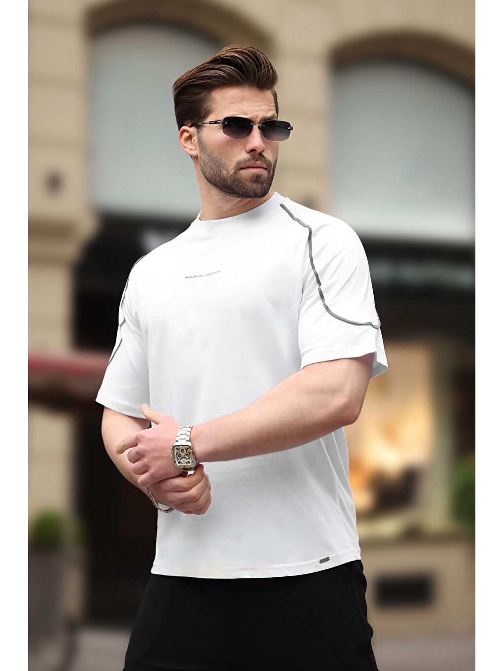 Beyaz Baskılı Basic Erkek %100 Pamuk Tişört E7150-1