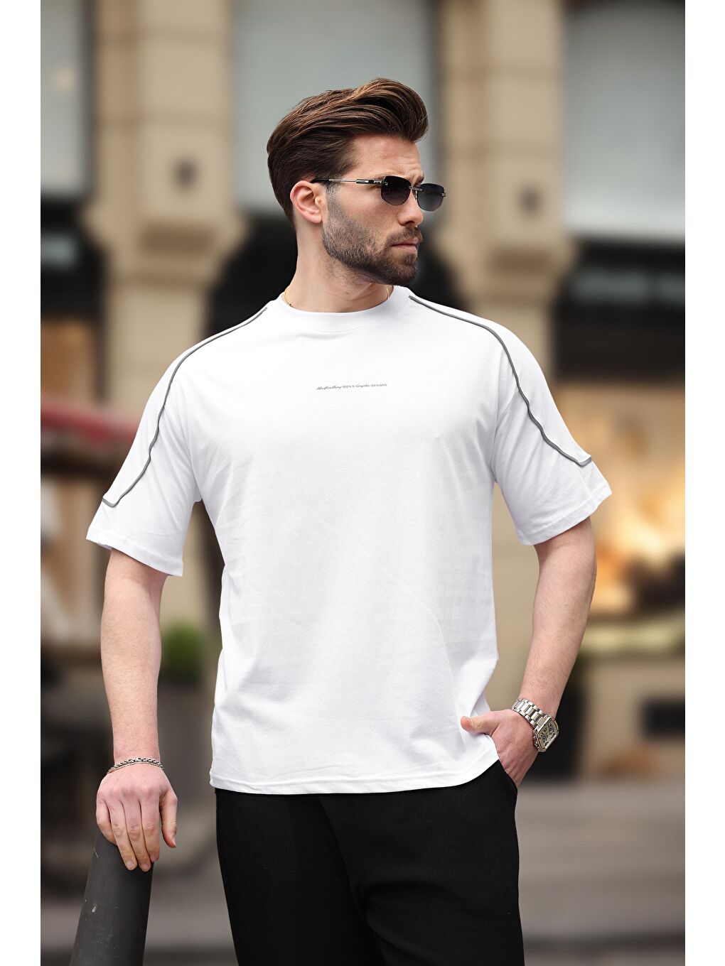 Beyaz Baskılı Basic Erkek %100 Pamuk Tişört E7150-2