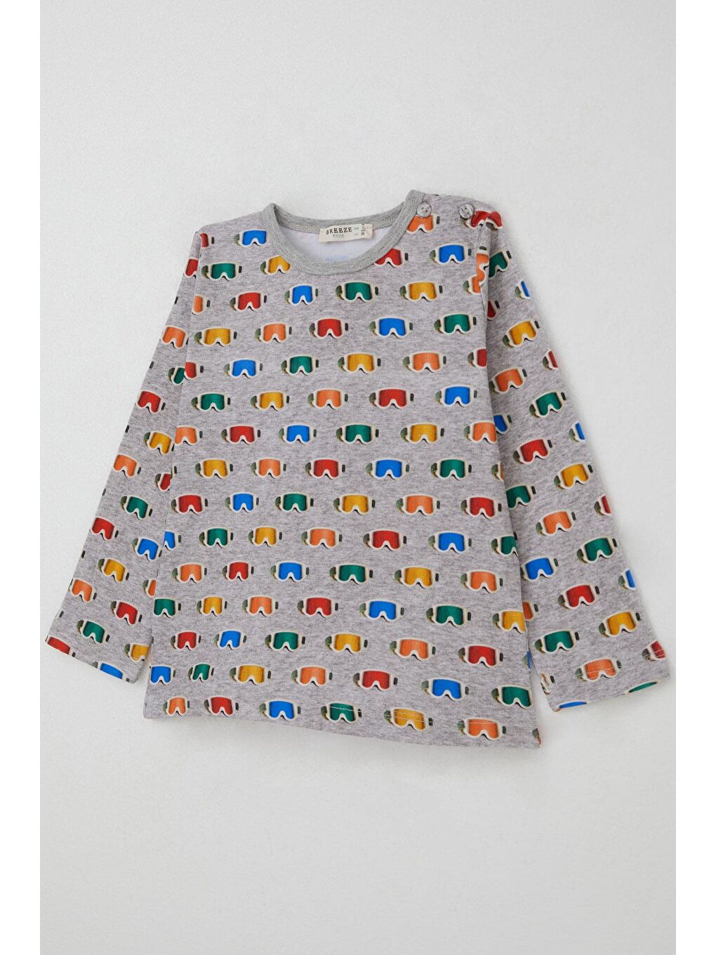 Erkek Çocuk Pijama Takımı Renkli Kayakçı Gözlüğü Desenli Gri Melanj (1-3 Yaş)-5