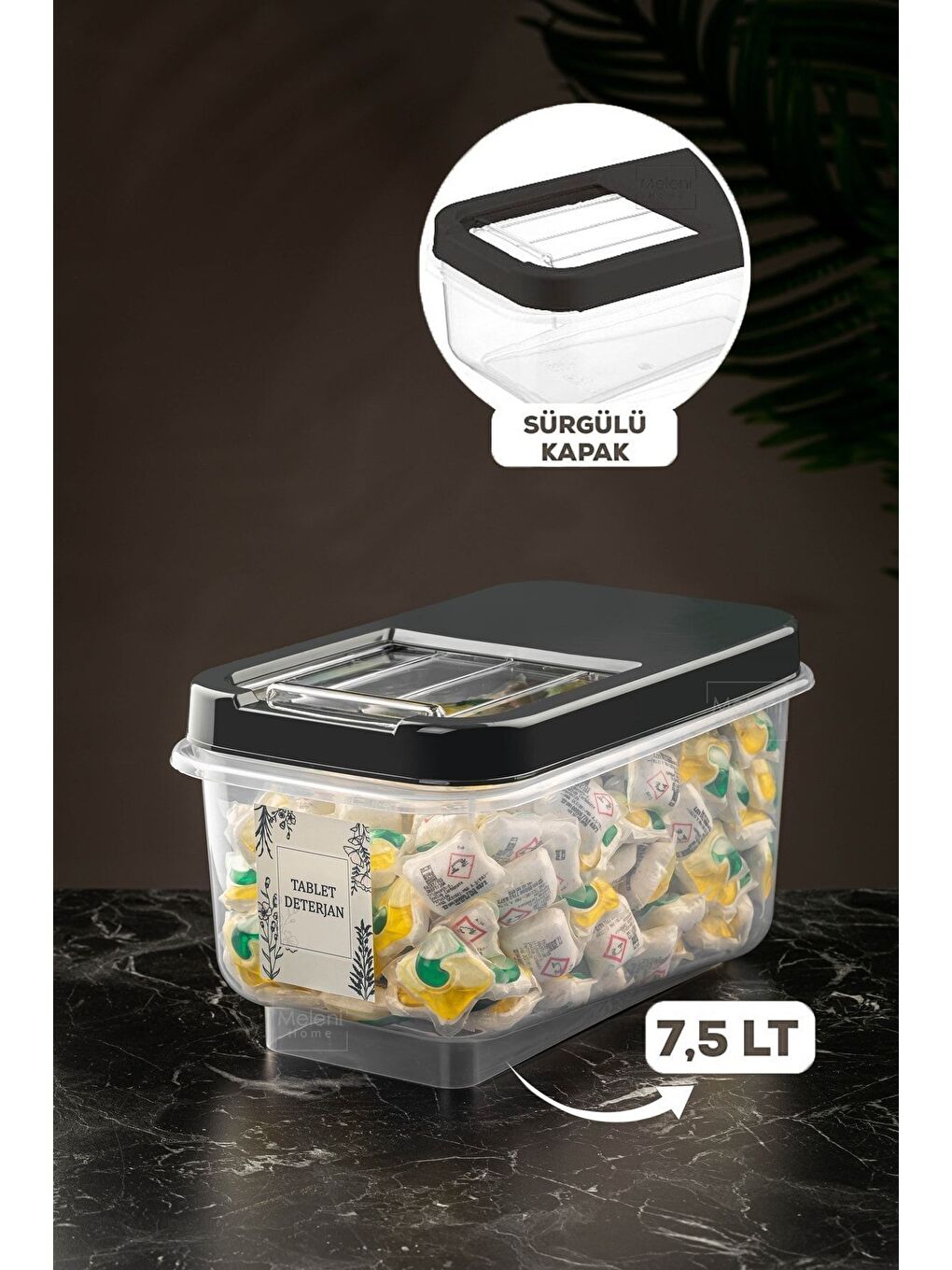 7 5 Lt Kayar Kapaklı Deterjan Saklama Kabı Etiketli Tablet Deterjan Saklama Kutusu Antrasit