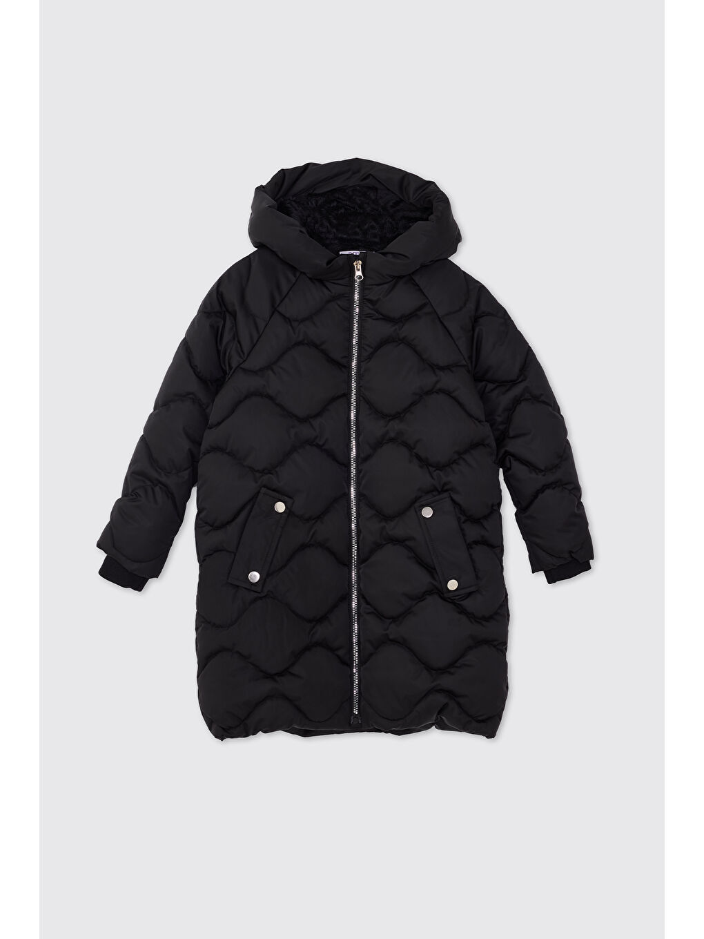 Siyah Kız Çocuk Kapitone Uzun Şişme Mont-2