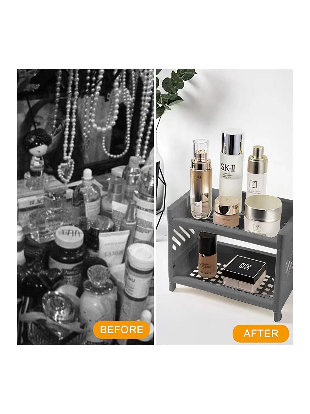 2'li Çift Katlı Banyo Düzenleme Rafı Banyo Organizeri Kozmetik Ürünleri Standı Antrasit-4