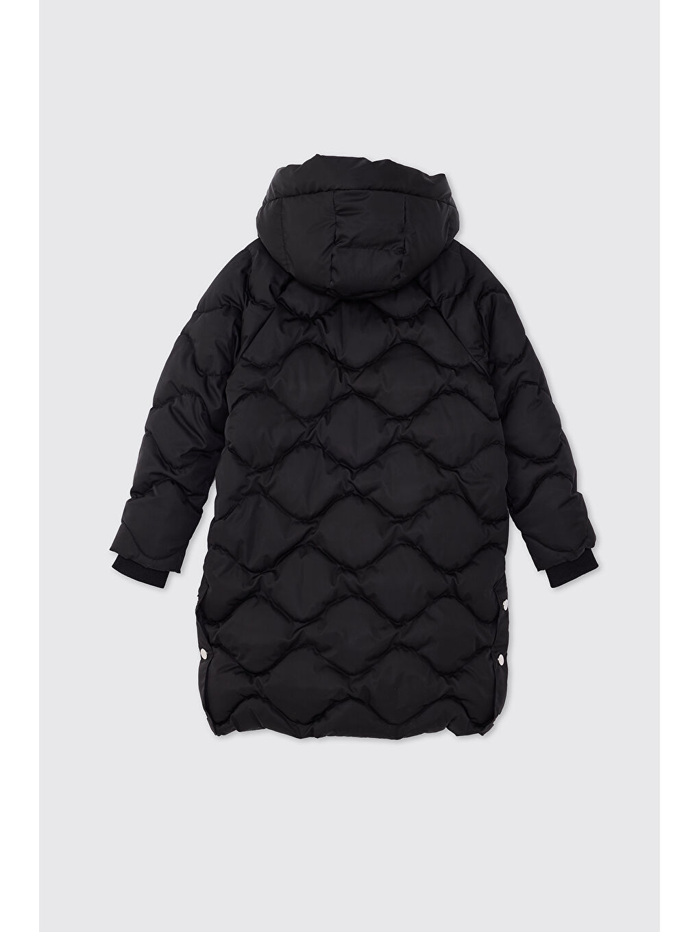 Siyah Kız Çocuk Kapitone Uzun Şişme Mont-4