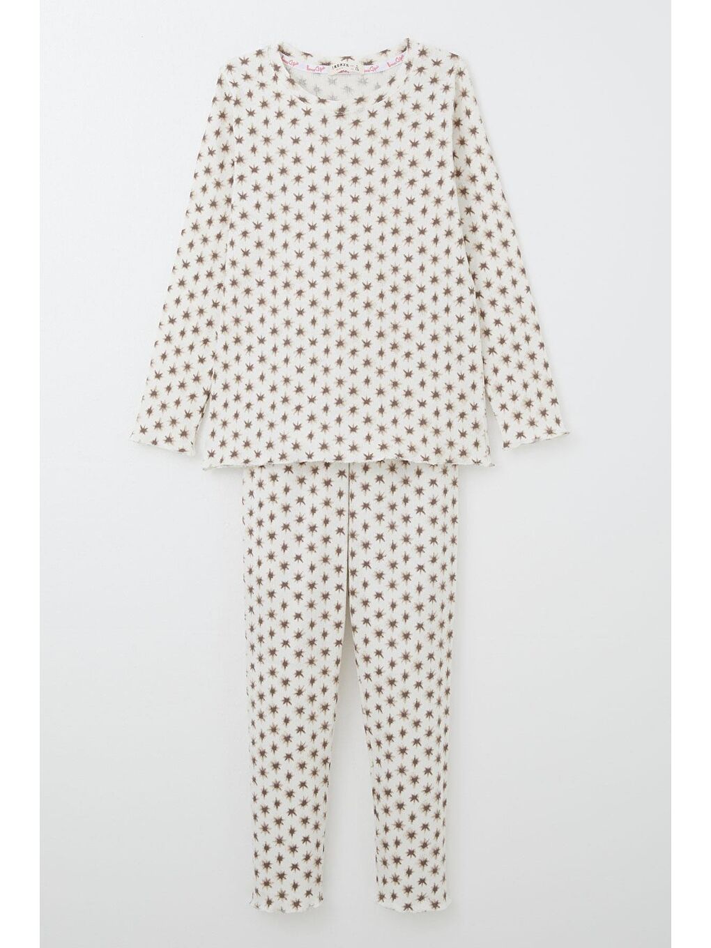 Kız Çocuk Pijama Takımı Desenli Ekru (4-7 Yaş)