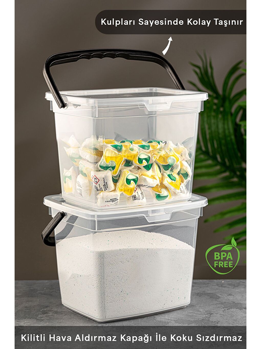 Renksiz 4'lü Yıkanabilir Etiketli Tablet Toz Deterjan Saklama Kabı Deterjan Saklama Kutusu Şeffaf 4 Litre-1