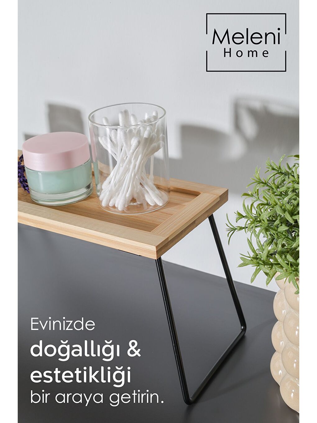 Bej Dekoratif Bambu Raf Mutfak Banyo Düzenleyici Aksesuar Organizeri Makyaj Parfüm Standı 36x12 cm-1