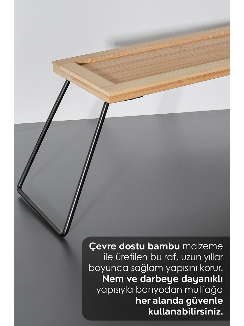 Bej Dekoratif Bambu Raf Mutfak Banyo Düzenleyici Aksesuar Organizeri Makyaj Parfüm Standı 36x12 cm-3