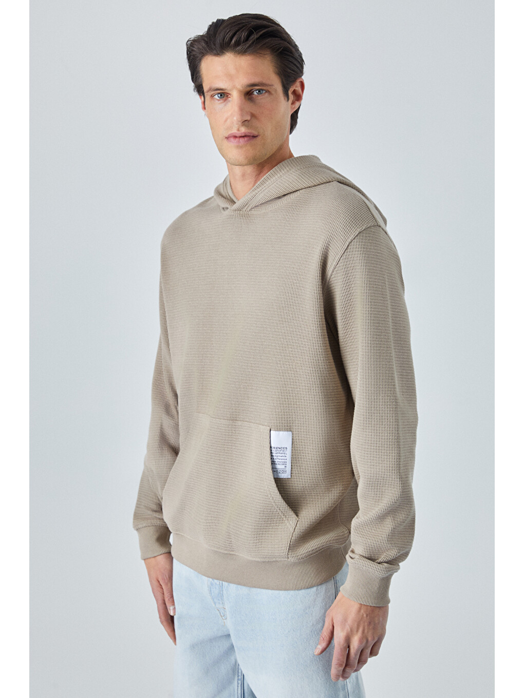 Bej Sustaıny Erkek Oversize Kapüşonlu Uzun Kollu Vizon Sweatshirt