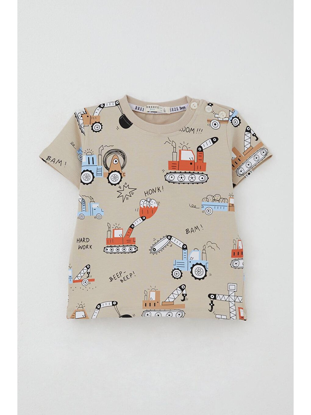 Erkek Çocuk Şortlu Takım Eğlenceli İş Makineleri Desenli Bej (1.5-5 Yaş)-1