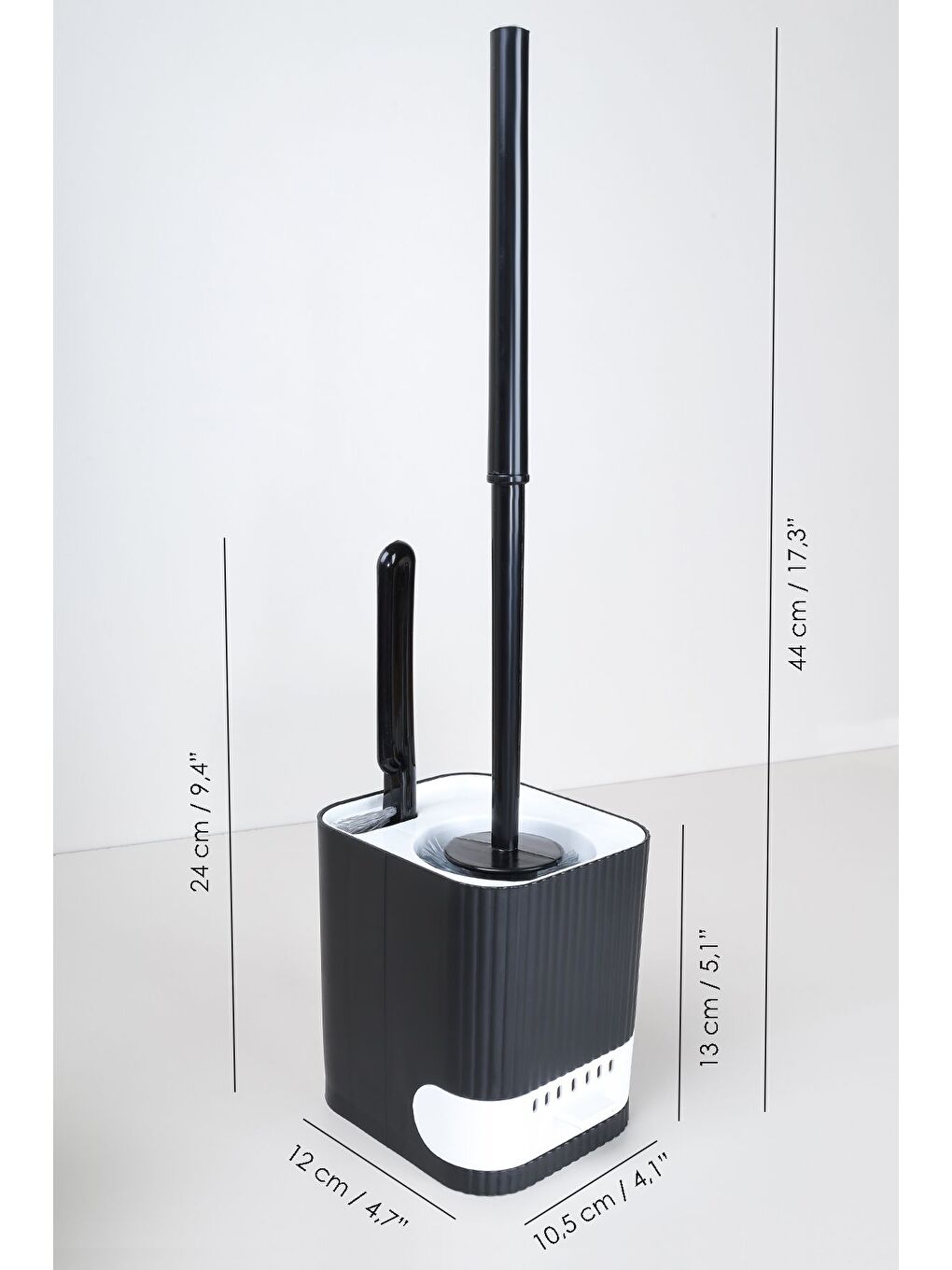 2 Parça Banyo Seti Yapışkanlı Tuvalet Kağıtlığı Hazneli Banyo Temizlik Tuvalet Fırçası Siyah-5