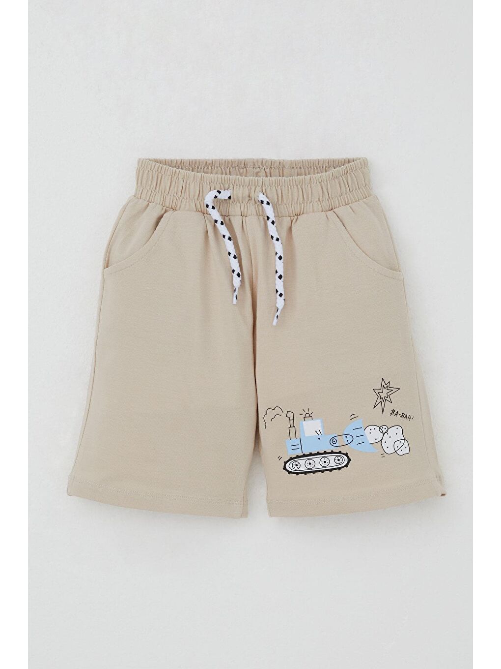 Erkek Çocuk Şortlu Takım Eğlenceli İş Makineleri Desenli Bej (1.5-5 Yaş)-2