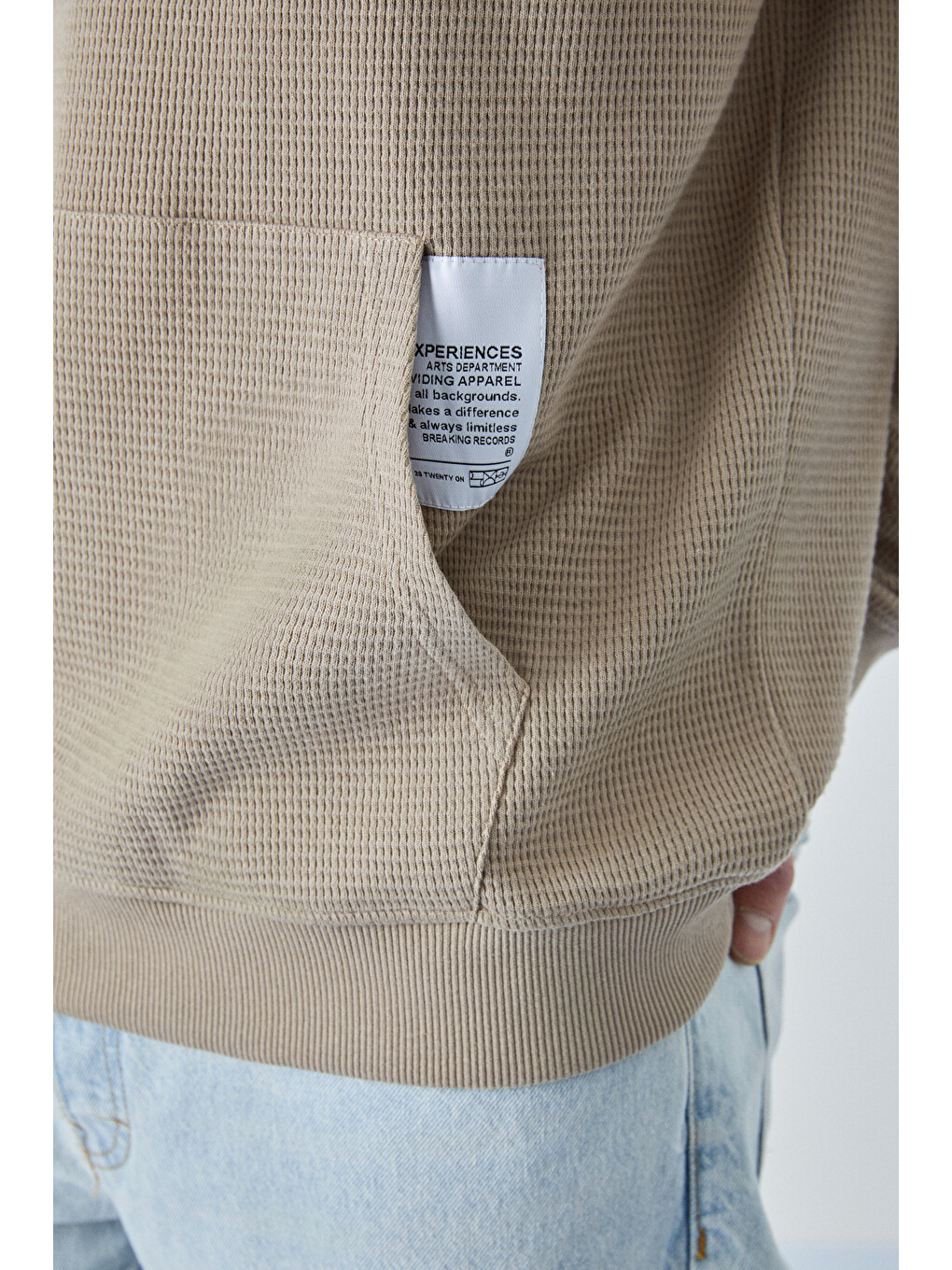 Bej Sustaıny Erkek Oversize Kapüşonlu Uzun Kollu Vizon Sweatshirt-2