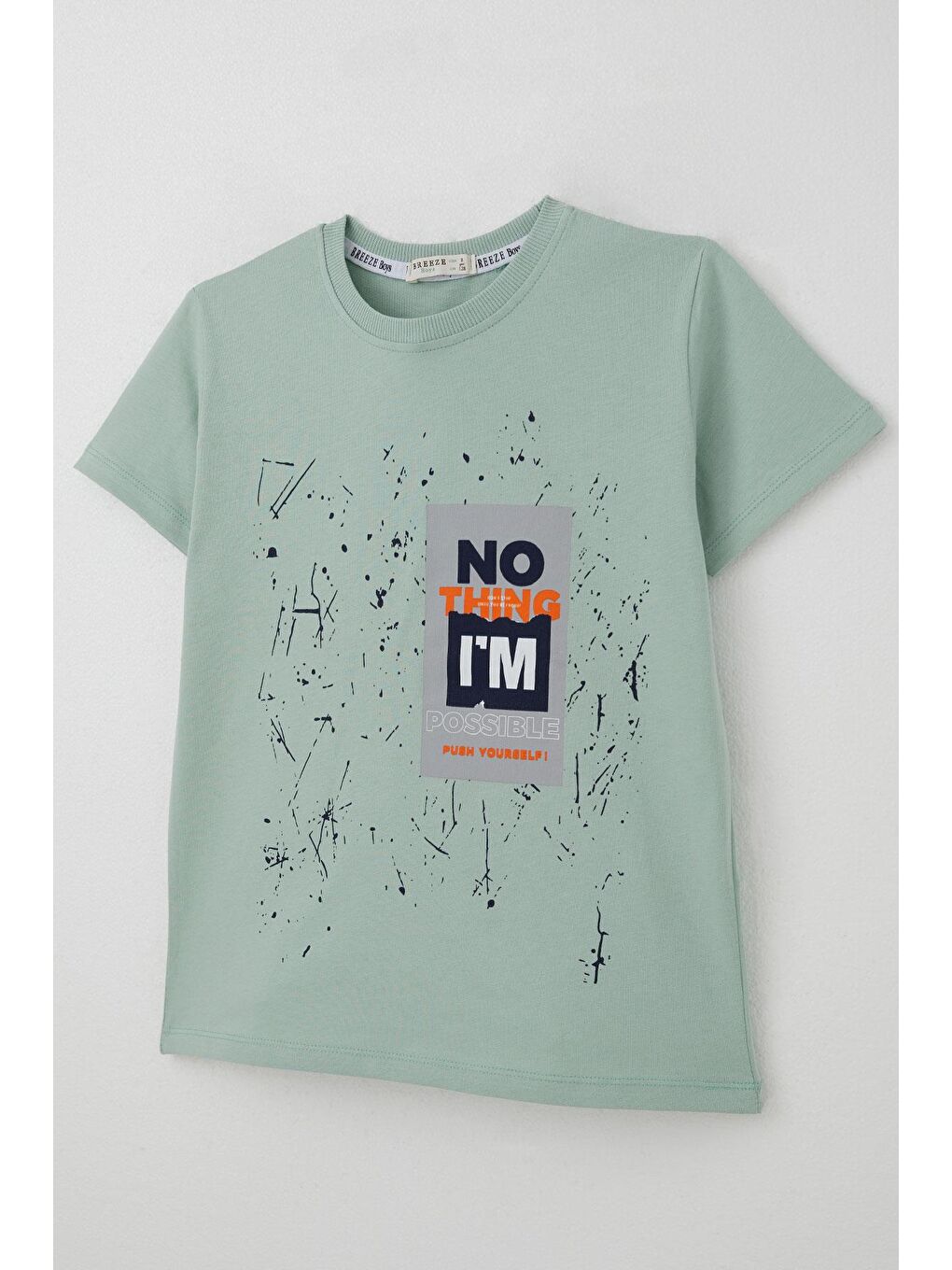 Erkek Çocuk Şortlu Takım Püskürtme Boya Desenli Yazı Baskılı Mint Yeşili (5-10 Yaş)-5