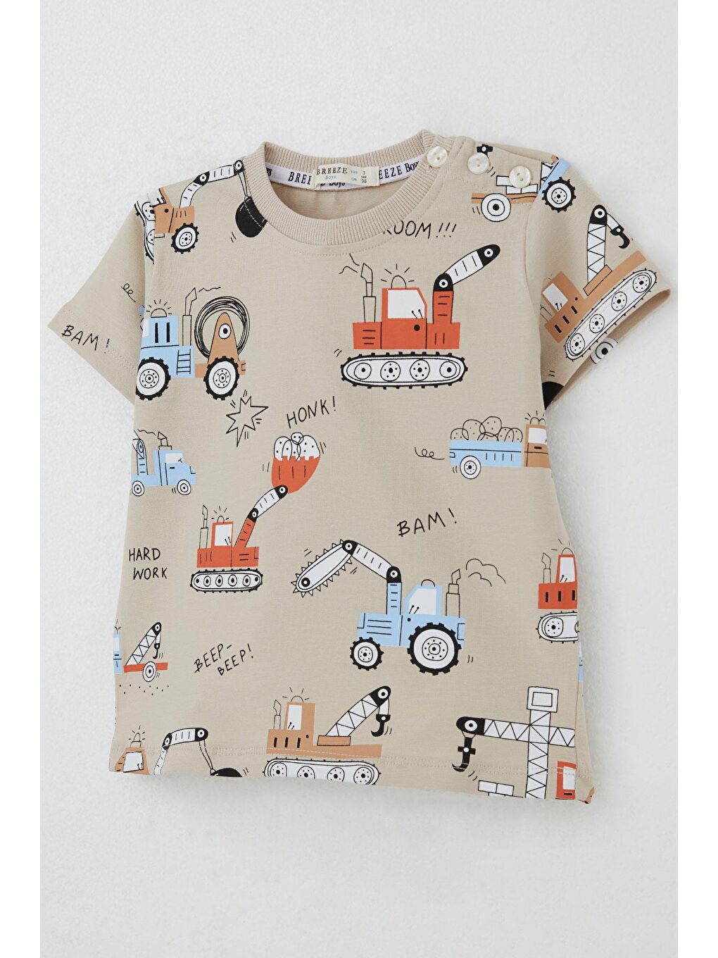 Erkek Çocuk Şortlu Takım Eğlenceli İş Makineleri Desenli Bej (1.5-5 Yaş)-5