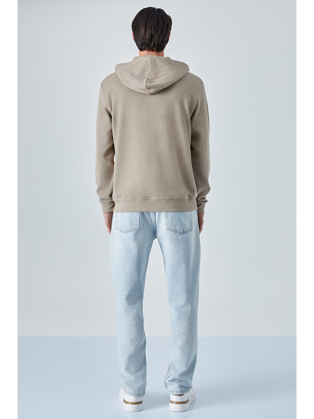 Bej Sustaıny Erkek Oversize Kapüşonlu Uzun Kollu Vizon Sweatshirt-4
