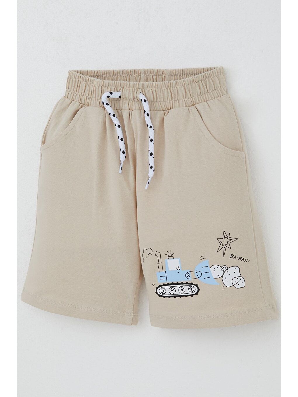 Erkek Çocuk Şortlu Takım Eğlenceli İş Makineleri Desenli Bej (1.5-5 Yaş)-6