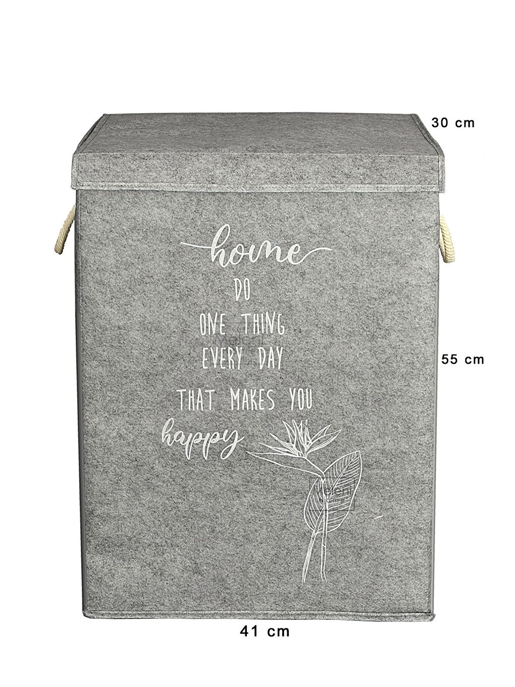 Kapaklı Keçe Kirli Çamaşır Sepeti Çok Amaçlı Saklama Kutusu Mega Hurç 55 x 41 x 30 Cm Gri-2