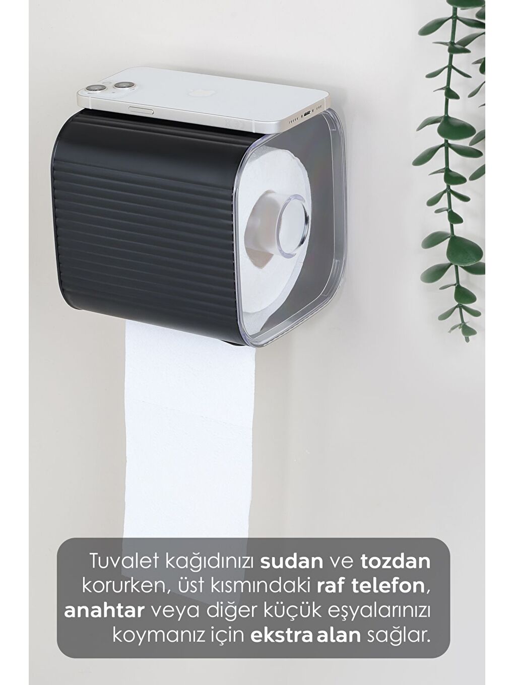 Yapışkanlı Kapalı Tuvalet Kağıtlığı Plastik Banyo Wc Tuvalet Kağıtlık Raflı Peçetelik Siyah-1