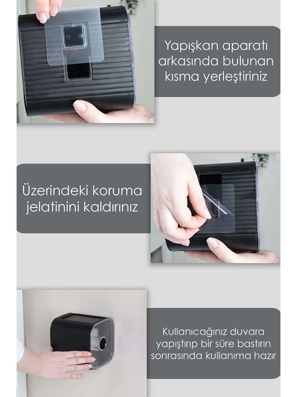 Yapışkanlı Kapalı Tuvalet Kağıtlığı Plastik Banyo Wc Tuvalet Kağıtlık Raflı Peçetelik Siyah-2