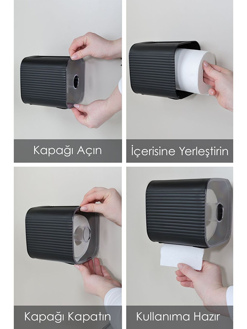 Yapışkanlı Kapalı Tuvalet Kağıtlığı Plastik Banyo Wc Tuvalet Kağıtlık Raflı Peçetelik Siyah-4