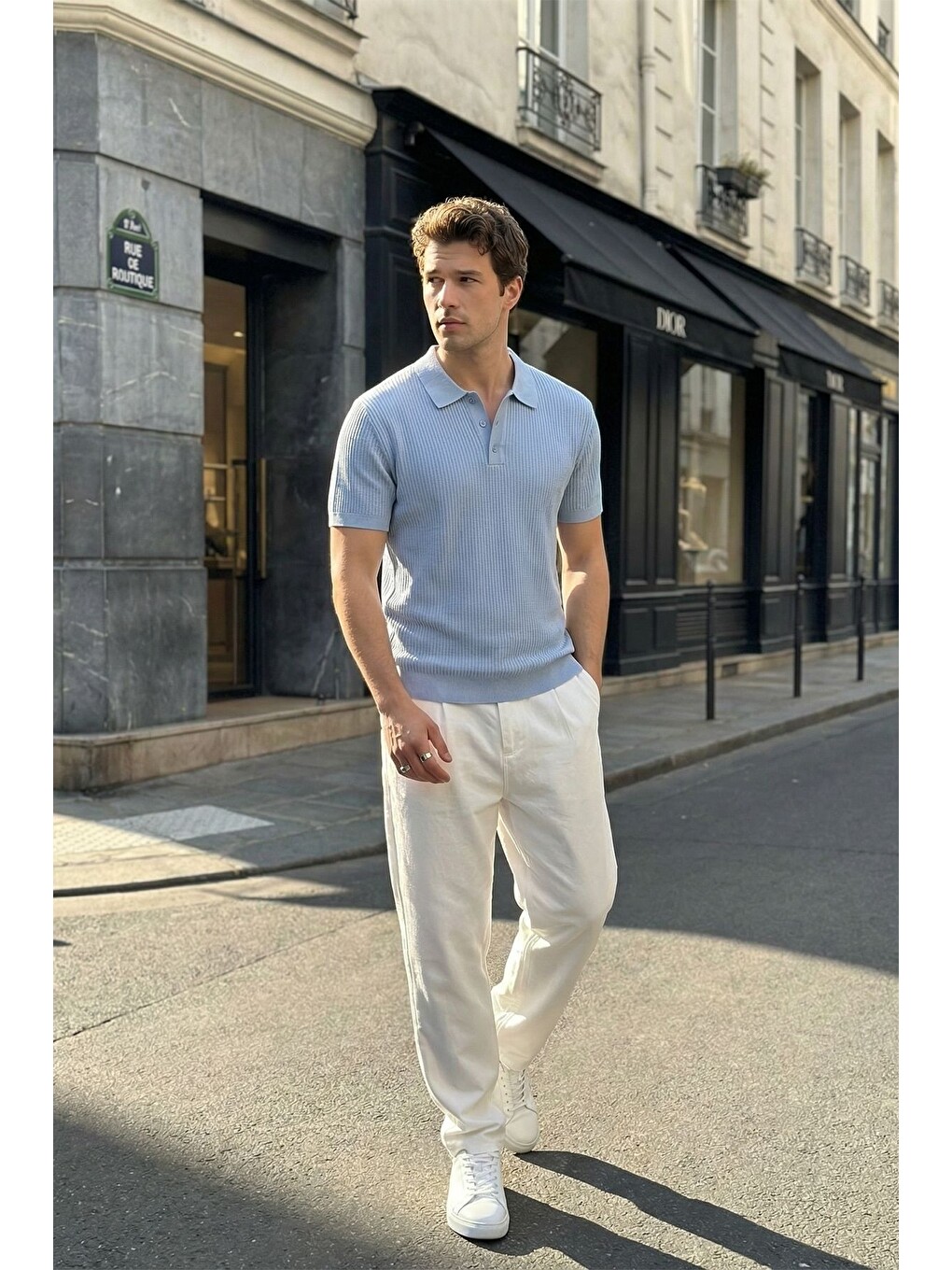 Mavi Bande Regular Fit Erkek Kısa Kol Triko Polo Yaka Dokulu Tişört-2