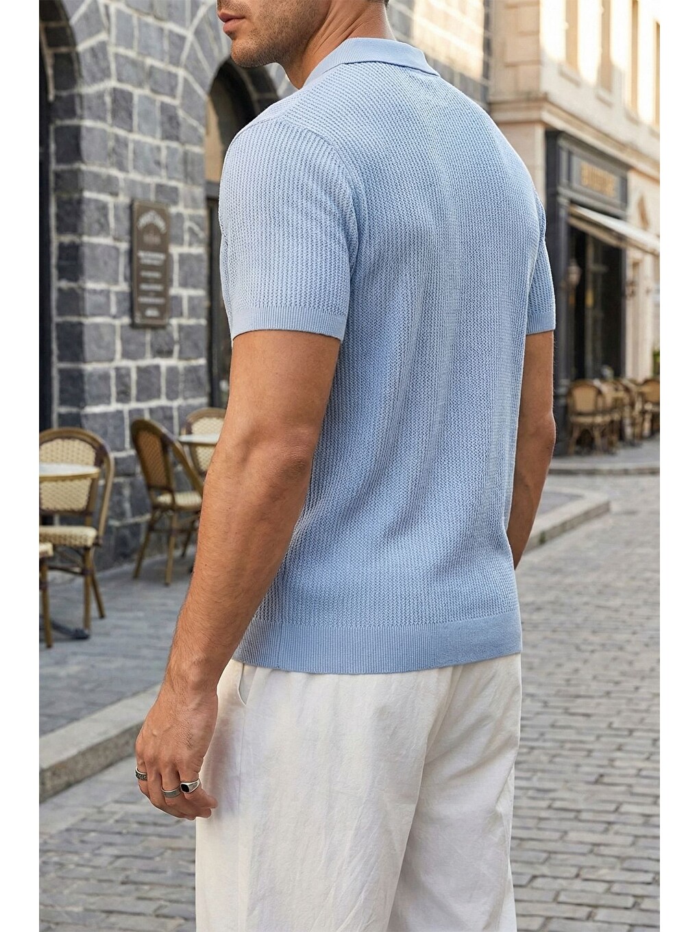 Mavi Bande Regular Fit Erkek Kısa Kol Triko Polo Yaka Dokulu Tişört-3
