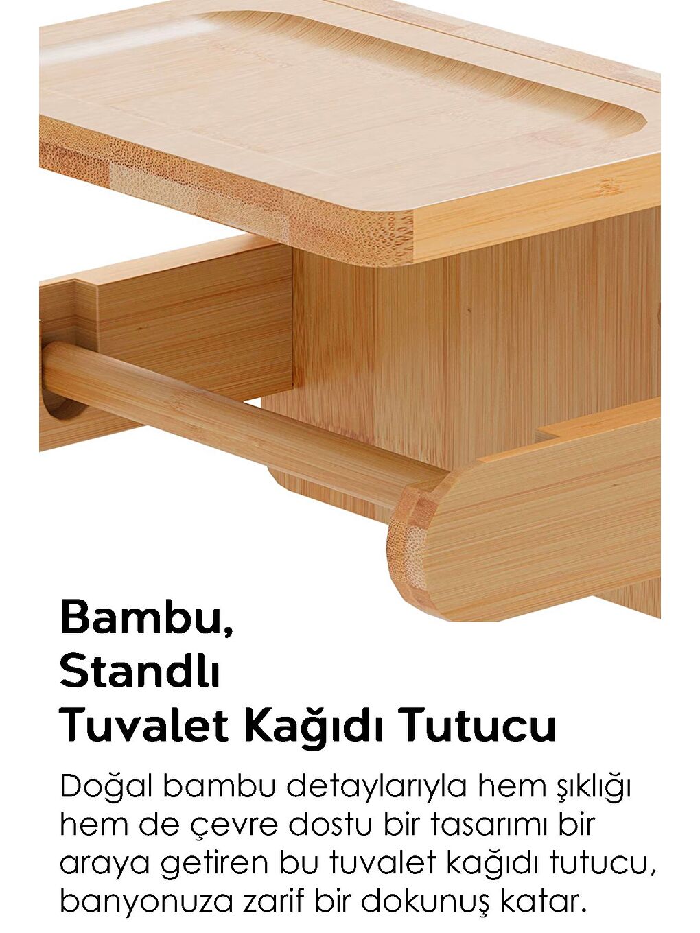 Bej Yapışkanlı Raflı Bambu Tuvalet Kağıtlığı Peçetelik Wc Tuvalet Kağıdı Tutacağı Rulo Peçete Askılığı-2