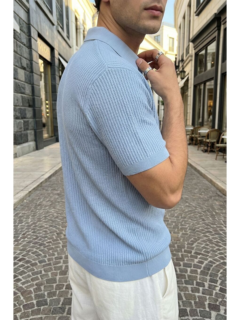Mavi Bande Regular Fit Erkek Kısa Kol Triko Polo Yaka Dokulu Tişört-4