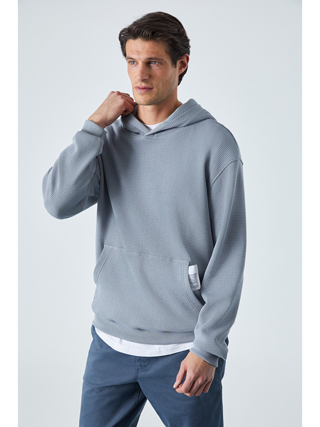 Sustaıny Erkek Oversize Kapüşonlu Uzun Kollu Gri Sweatshirt-2