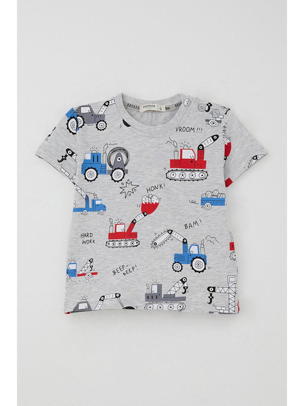 Erkek Çocuk Şortlu Takım Eğlenceli İş Makineleri Desenli Açık Gri Melanj (1.5-5 Yaş)-1