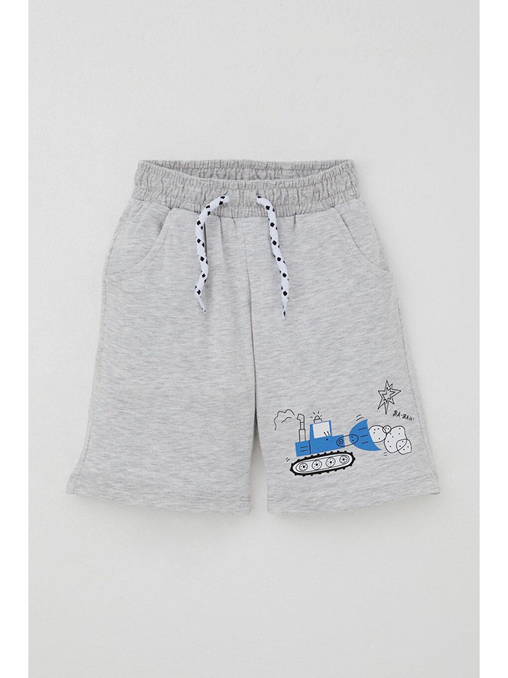 Erkek Çocuk Şortlu Takım Eğlenceli İş Makineleri Desenli Açık Gri Melanj (1.5-5 Yaş)-2